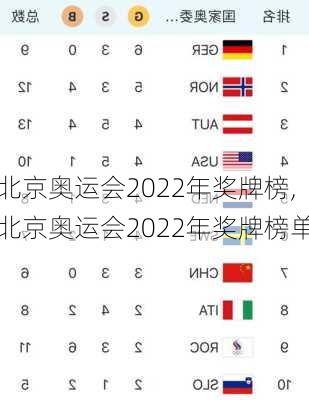 北京奥运会2022年奖牌榜,北京奥运会2022年奖牌榜单