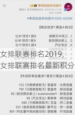 女排联赛排名2019,女排联赛排名最新积分