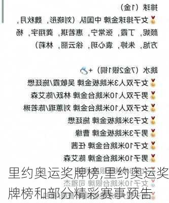 里约奥运奖牌榜,里约奥运奖牌榜和部分精彩赛事预告